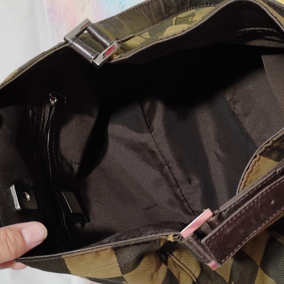 SALE! RARE! Auth FENDI Checkered Vintage Nylon Shoulder Bag W Dust Bag - Picture 10 of 15